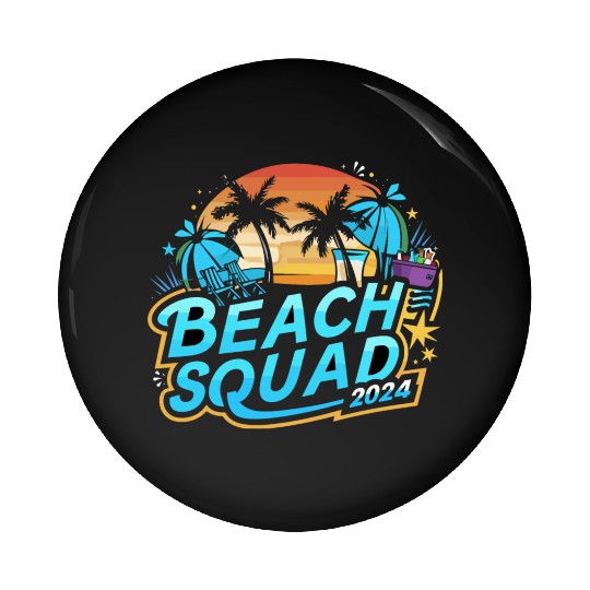 Beach Squad 2024 Tropical Sunset and Palm Trees Pin Buttons
