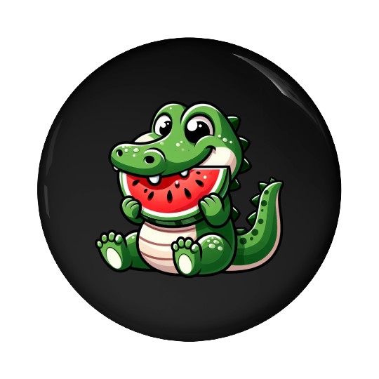 Crocodile With Watermelon Fruity Cute Pin Buttons