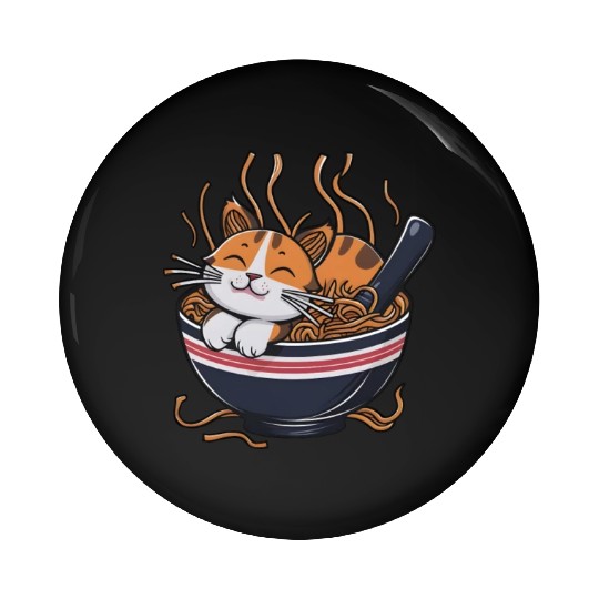 Kawaii Otaku cat Ramen Bowl Japanese Noodles Lover Pin Buttons