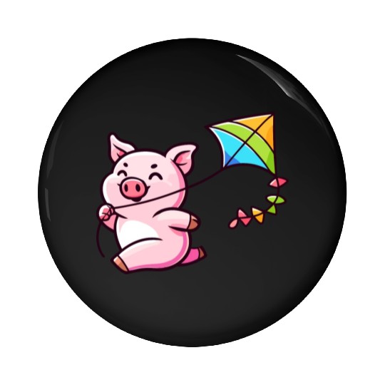 Playful Piglet: Kite-Flying Joy Pin Buttons