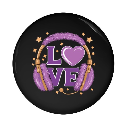 Purple Love Music Headphones with Stars and Heart Pin Buttons