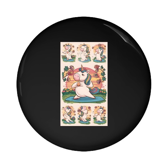 Unicorn Yoga Sunset Lake Rainbow Pin Buttons