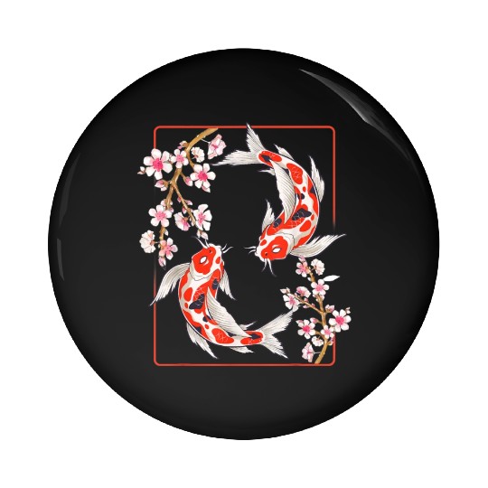 Japanese Koi Carp Fish Cherry Blossom Pin Buttons