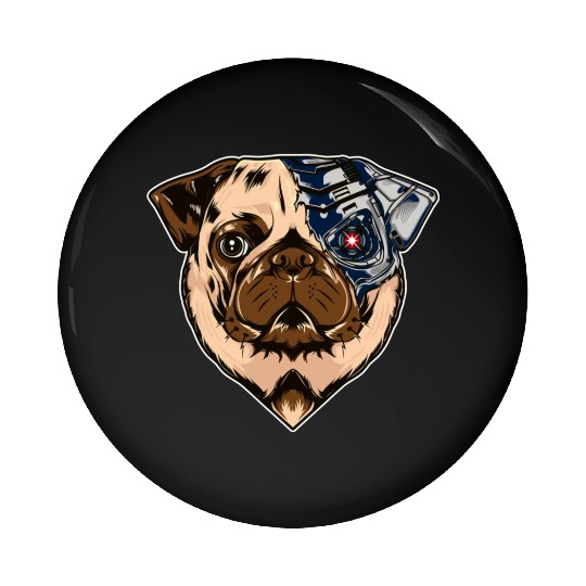 Pug cyborg face dog Pin Buttons