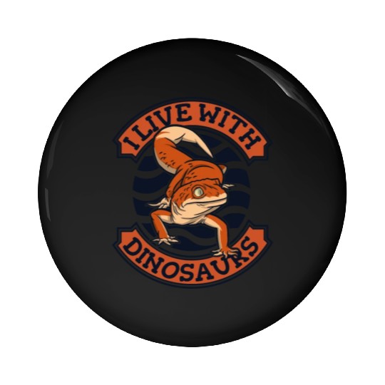 I Live With Dinosaurs Gekkota Crested Lizard Pin Buttons