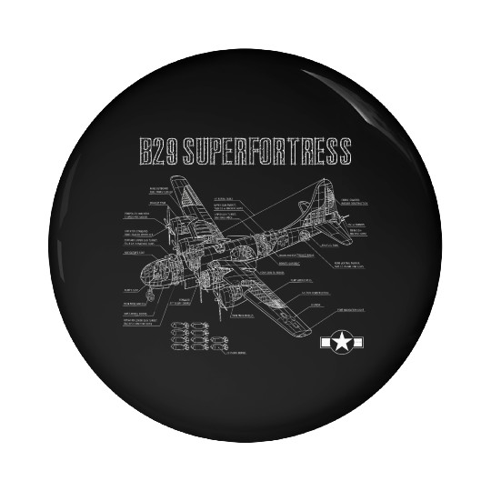 World War 2 Aircraft Blueprint WWII B29 Pin Buttons