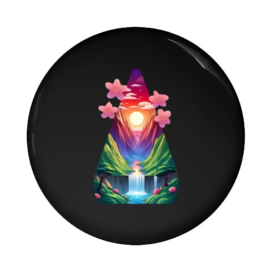 sunrise waterfall scenery Pin Buttons