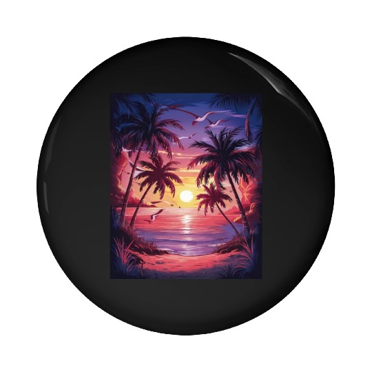 summer beach "Tropical Twilight Serenity" Pin Buttons