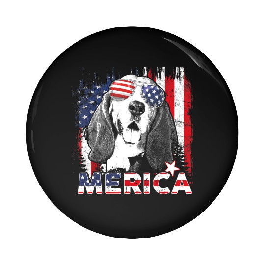 Basset Hound 4th Of July US Flag Merica Dog Lover Pin Buttons