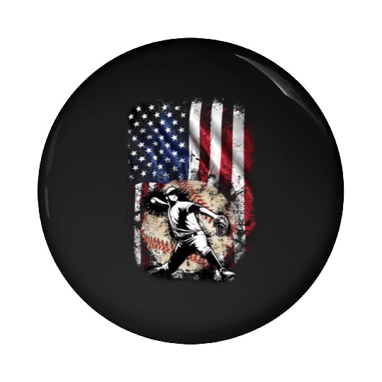 Patriotic American Flag Baseball Pitcher Pin Buttons