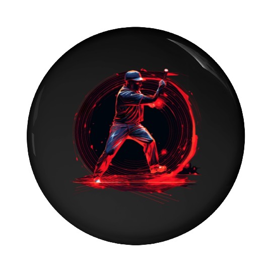 Baseball Pitcher in Red Neon, Pop Art Pin Buttons