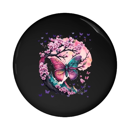 Cherry Blossoms, Butterflies & Mountains - Zen Pin Buttons