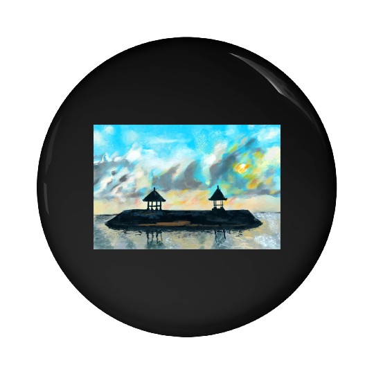 Peaceful sunset on beach scene with acrylic Pin Buttons