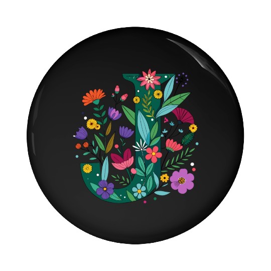 Individual Alphabet Wildflower Green Letter J Pin Buttons