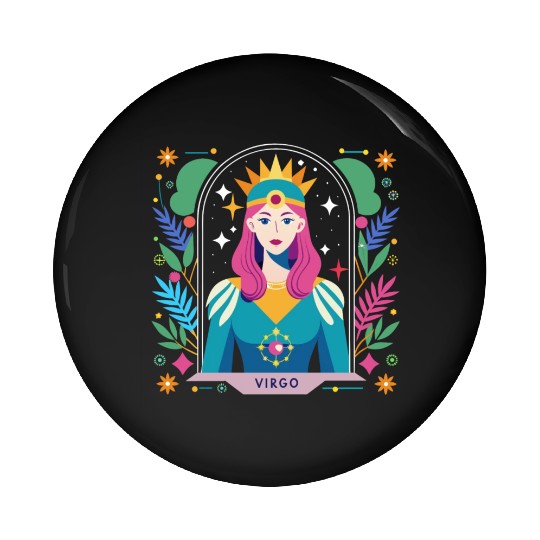 Floral Virgo Tarot Zodiac Graphic Pin Buttons