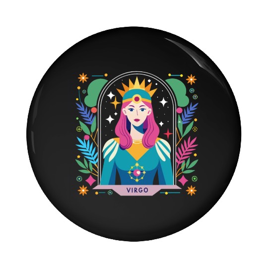 Floral Virgo Tarot Zodiac Graphic Pin Buttons