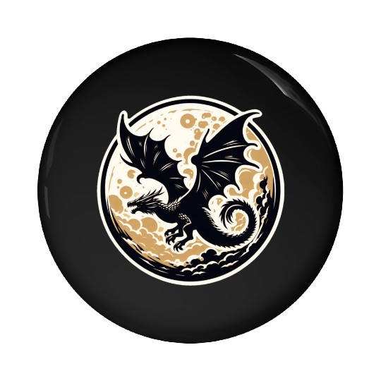 Mystical Dragon Silhouette Against Full Moon Pin Buttons