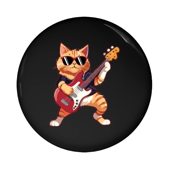 Musician Cat Plays Electric Guitar Instruments Pin Buttons