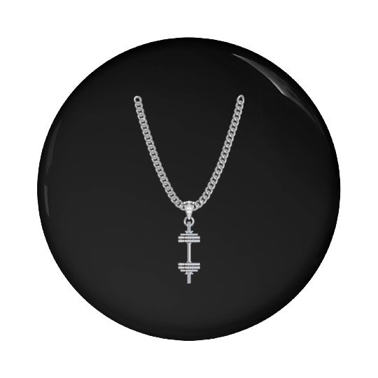 A silver Necklace with a silver Dumbbell Pendant Pin Buttons