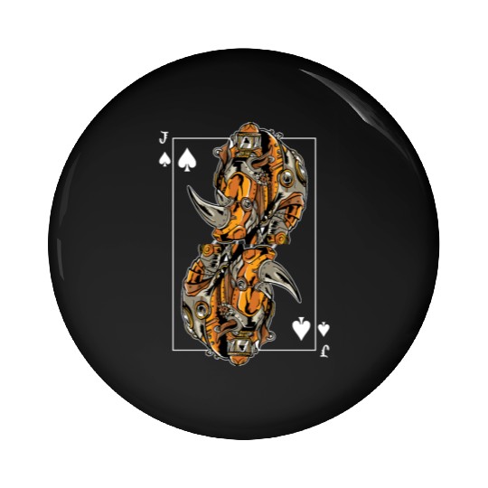 Rhinoceros Steampunk Card Game Jack of Spades Pin Buttons