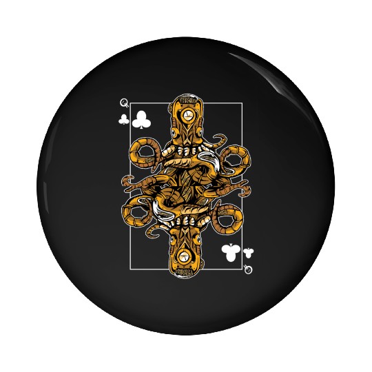 Octopus Steampunk Card Game Queen of Clubs Poker Pin Buttons