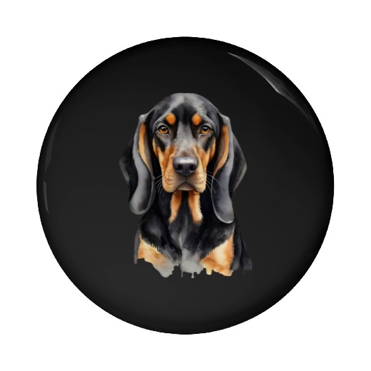 Elegant watercolor Black & Tan Coonhound Dog Pin Buttons