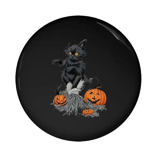 Witchy Black Cat Pin Buttons