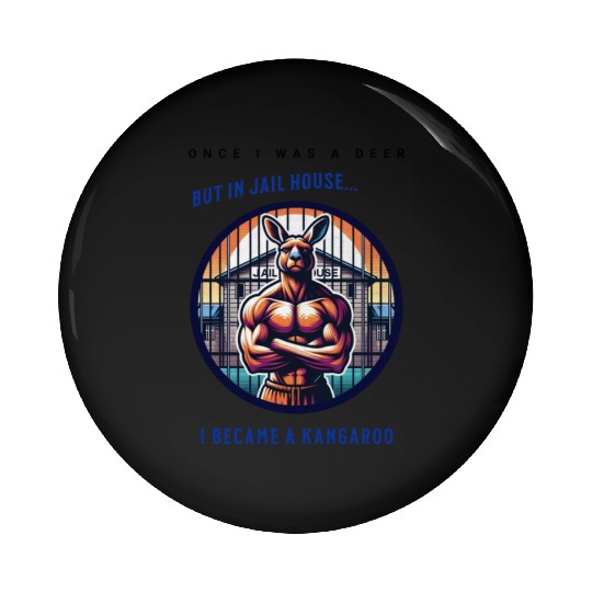 Kangaroo breaks out of jail funny vector graphic Pin Buttons