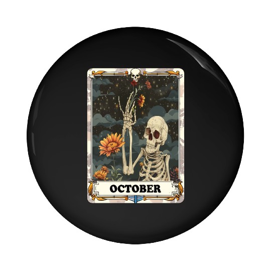 October Gothic Tarot Card - Marigold Flower & Skel Pin Buttons