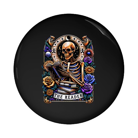 The Reader Tarot Card Halloween Reading Skeleton Pin Buttons