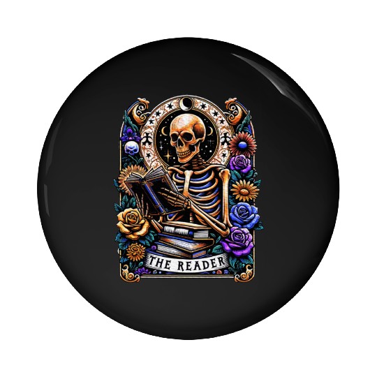 The Reader Tarot Card Halloween Reading Skeleton Pin Buttons