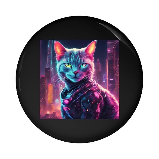 Cyberpunk Neon Cat Pin Buttons