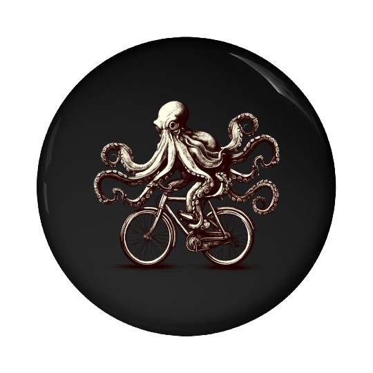 Octopus on Bicycle Cycling Lover Funny Design Pin Buttons