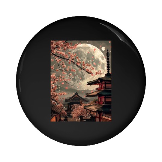 Full Moon in Tokyo Japan Sakura Pin Buttons