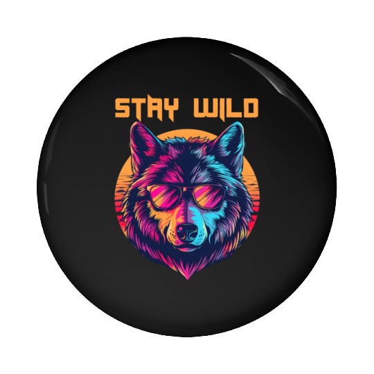 Stay Wild Wolf Colorful Retro Animal Sunglasses Pin Buttons