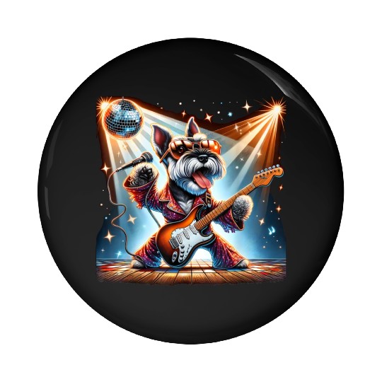 Disco Guitar Schnauzer dog Pin Buttons