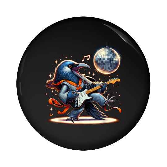 Disco Ball Guitar Raven Pin Buttons
