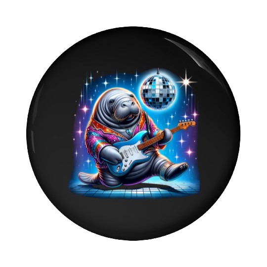 Disco Ball Guitar Manatee Pin Buttons