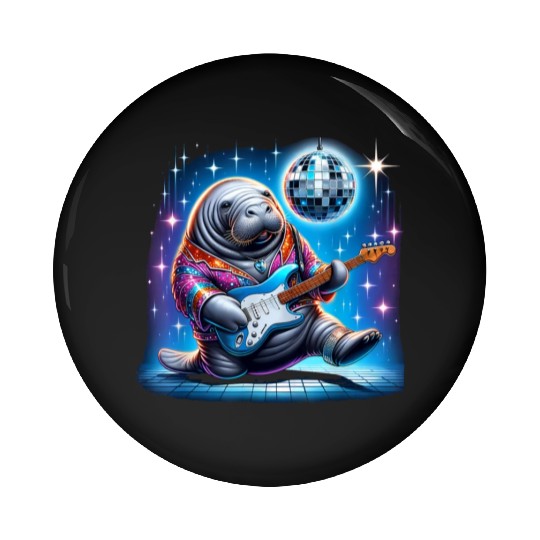 Disco Ball Guitar Manatee Pin Buttons