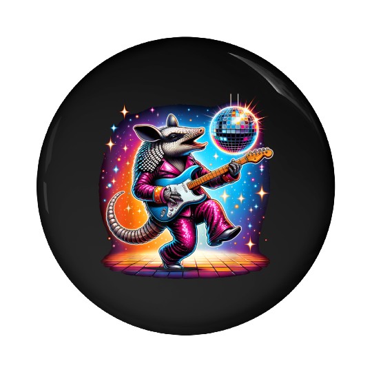 Disco Ball Guitar Armadillo Pin Buttons
