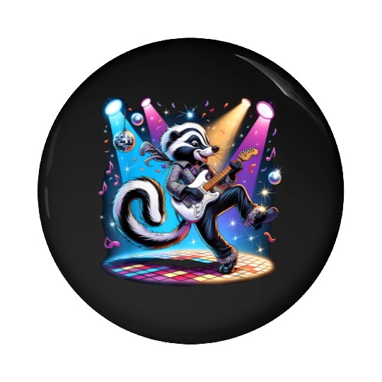 Disco Ball Guitar Skunk Pin Buttons