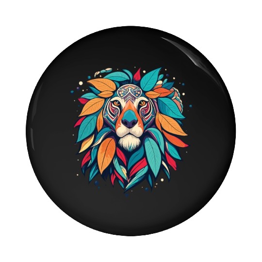 Lion Floral Majesty: A Regal Roar Amidst Blossom Pin Buttons