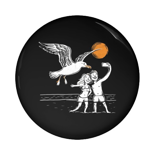 Seagull Surprise: The Ultimate Beach Photobomb Pin Buttons
