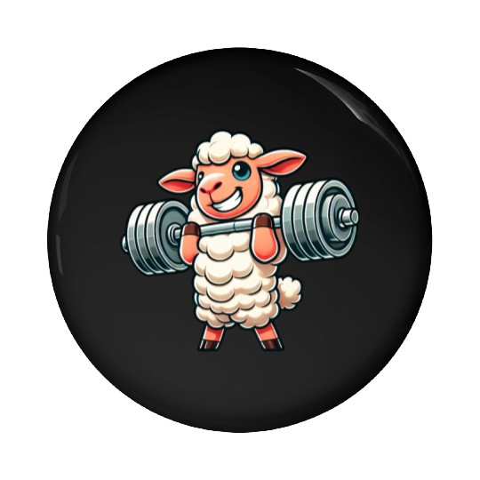 Cute sheep lamb weightlifter fitness workout Pin Buttons