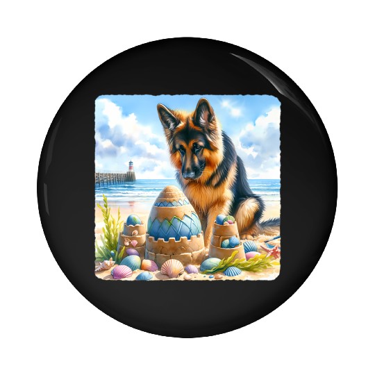 German Shepherd Building Festive Sandcastle Pin Buttons