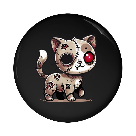 scary zombie kawaii cat for halloween fun Pin Buttons