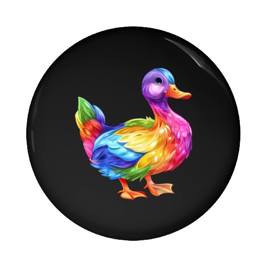 Duck Rainbow Colorful Feathered Duck Illustration Pin Buttons