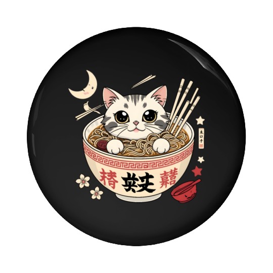 Kawaii Ramen Cat Japanese Noodles for Otaku Lovers Pin Buttons
