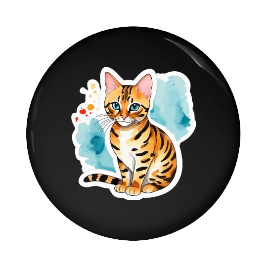 Leopard Cat Watercolor Pin Buttons