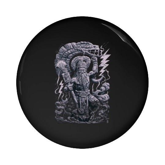 Maya God Mayan Mythology Chaac with Lightning and Pin Buttons